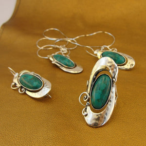 Hadar Designers 9k Yellow Gold Sterling Silver Turquoise Earrings Handmade (MS 325)