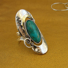 Load image into Gallery viewer, Hadar Designers 9k Yellow Gold 925 Silver Turquoise Ring 7,8,9,10 Handmade (MS 325)