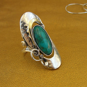 Hadar Designers 9k Yellow Gold 925 Silver Turquoise Ring 7,8,9,10 Handmade (MS 325)