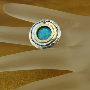Hadar Designers Opal Ring Handmade 9k Yellow Gold 925 Silver 6,7,8,9,10 (MS)