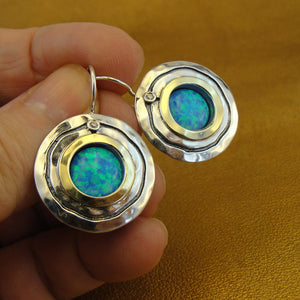 Hadar Designers 9k Yellow Gold Sterling Silver Opal Zircon Earrings (ms) SALE