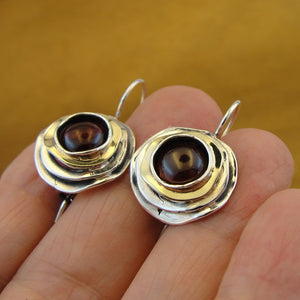 Hadar Designers 9k Yellow Gold 925 Sterling Silver Red Garnet Earrings (ms 1103)