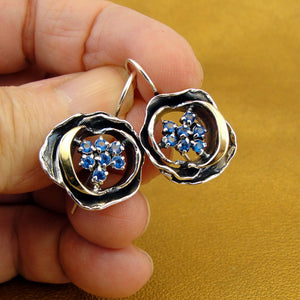 Hadar Designers 9k Yellow Gold Blue cz 925 Silver Set (Earrings,Pendat,Ring) (MS