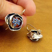 Load image into Gallery viewer, Hadar Designers 9k Yellow Gold Blue cz Earrings Sterling Silver Handmade (MS)