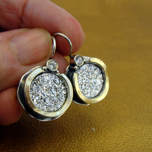 Hadar Designers 9k Yellow Gold 925 Silver Druzy Zircon Earrings Handmade (ms)
