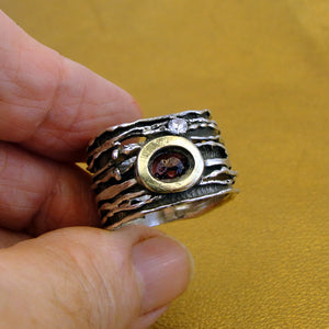 Hadar Designers Garnet Ring 9k Yellow Gold 925 Silver 6,7,8,9,10 Handmade (MS)