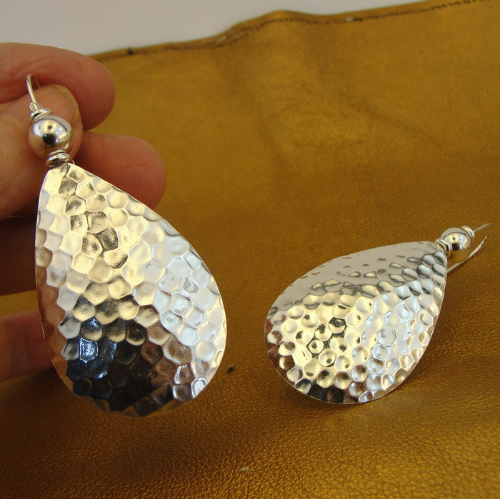 Hadar Designers 925 Sterling Silver Large Drop Earrings Handmade Modern Art LAST