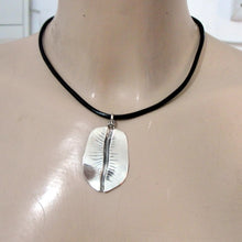Load image into Gallery viewer, Hadar Designers 925 Sterling Silver Art Leaf Pendant Black Leather Handmade (H)y