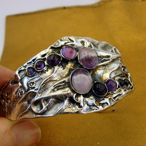 Hadar Designers Sterling Silver Amethyst Cuff Bracelet Handmade (H 313b) LAST