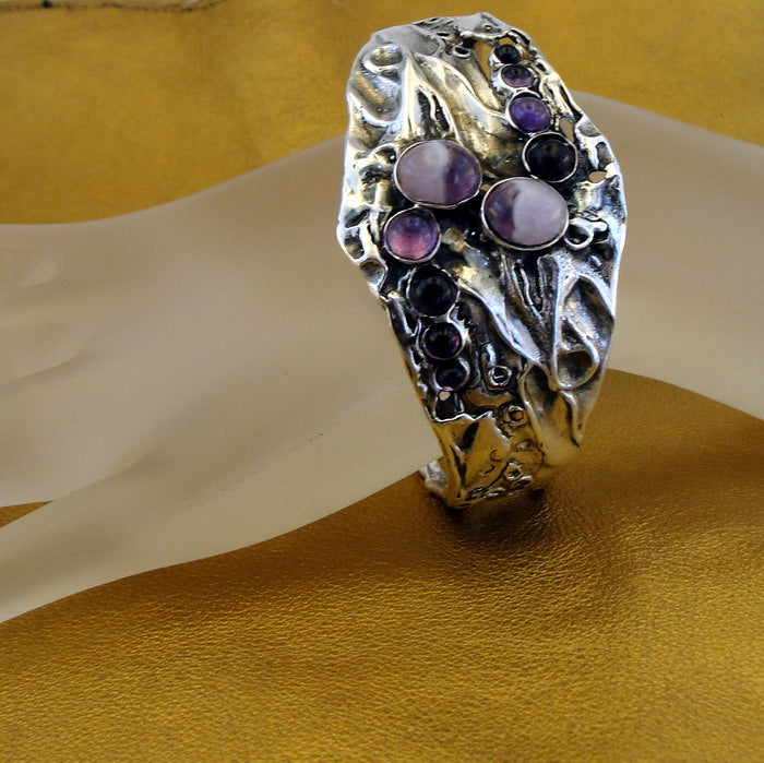 Hadar Designers Sterling Silver Amethyst Cuff Bracelet Handmade (H 313b) LAST