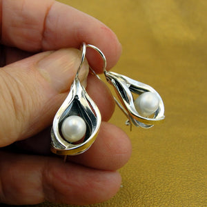 Hadar Designers 9k Yellow Gold Sterling Silver White Pearl Earrings (ms 1129)