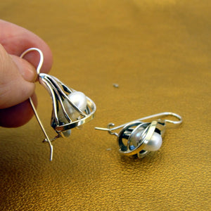 Hadar Designers 9k Yellow Gold Sterling Silver White Pearl Earrings (ms 1129)