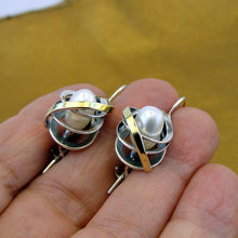 Load image into Gallery viewer, Hadar Designers 9k Yellow Gold Sterling Silver White Pearl Earrings (ms 1129)