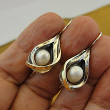 Load image into Gallery viewer, Hadar Designers 9k Yellow Gold Sterling Silver White Pearl Earrings (ms 1129)