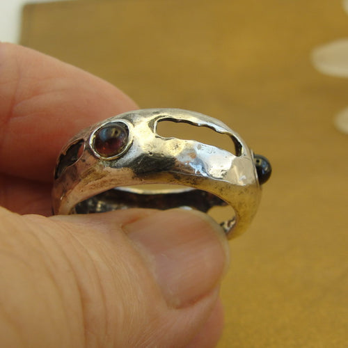 Hadar Designers Red Garnet Ring size 9, 9.5 Handmade 925 Sterling Silver (H) LAST