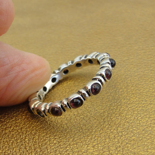 Hadar Designers Red Garnet Eternity Ring 925 Silver size 7,7.5 Handmade (H) LAST