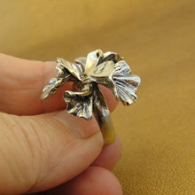 Load image into Gallery viewer, Hadar Designers floral ring sz 6,7,8,9 yellow gold 925 sterling silver (gr)ey