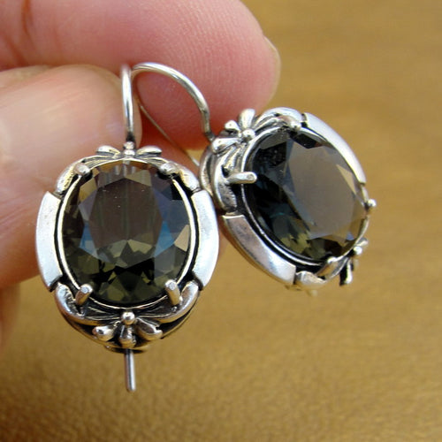 Hadar Designers smokey zircon earrings 925 sterling silver handmade (ms 1587)y