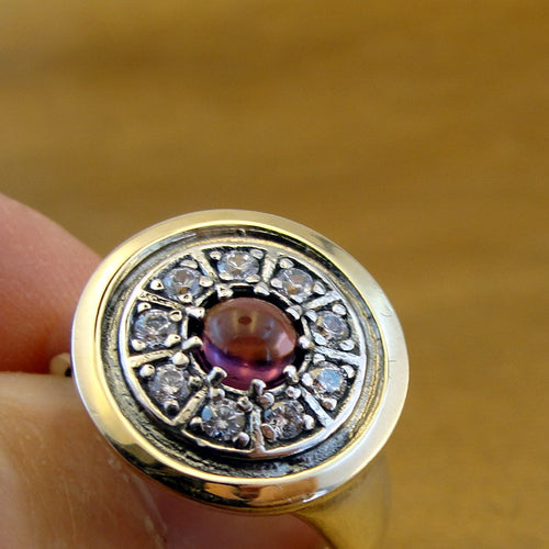 Hadar Designers sz 7.5 Pink Tourmaline Zircon Ring 9k Gold 925 Silver ()y