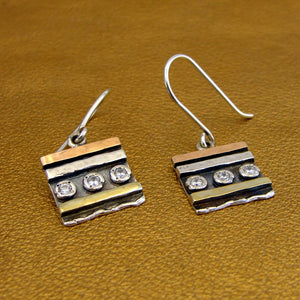 Hadar Designers White Zircon Earrings 9k Rose Gold Sterling Silver Handmade(MS)y