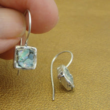 Load image into Gallery viewer, Hadar Designers Roman glass square earrings 925 sterling silver handmade (as)