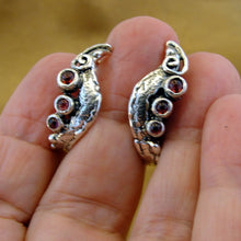 Load image into Gallery viewer, Hadar Designers Red Garnet Earrings J Hoop Sterling Silver Handmade Unique()LAST