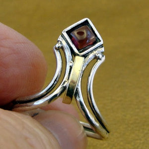Hadar Designers Red Garnet Ring sz 6.5,7,8,9 Handmade 9k Gold 925 Silver(MS)6.5y