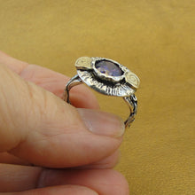 Load image into Gallery viewer, Hadar Designers Amethyst CZ 9k Yellow Gold Sterling Silver Ring sz 6.5 () LAST