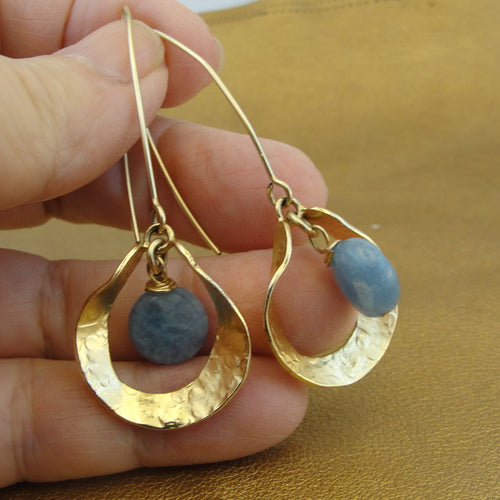 Hadar Designers aqua earrings 14k yellow gold fil sterling silver Handmade art(v