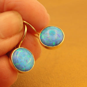 Opal  Earrings 9k Yellow Gold Handmade Classy 10mm Dangle Hadar Designers (I e100