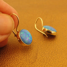 Load image into Gallery viewer, Opal  Earrings 9k Yellow Gold Handmade Classy 10mm Dangle Hadar Designers (I e100