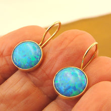 Load image into Gallery viewer, Hadar Designers Handmade Classy 9k/14k Gold 8mm Blue Opal Dangle Earrings (I e93