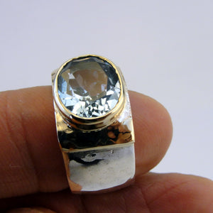Hadar Designers 9k Yellow Gold Sterling Silver Blue Topaz Ring sz 7,8,9 (I R64)