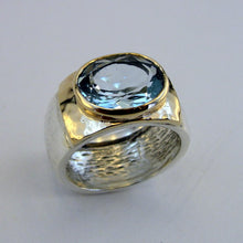 Load image into Gallery viewer, Hadar Designers 9k Yellow Gold Sterling Silver Blue Topaz Ring sz 7,8,9 (I R64)
