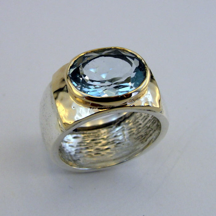 Hadar Designers 9k Yellow Gold Sterling Silver Blue Topaz Ring sz 7,8,9 (I R64)