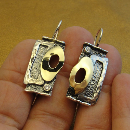 Hadar Designers earrings zircon 9K yellow gold sterling silver handmade (ms 578)