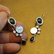 Load image into Gallery viewer, Hadar Designers long garnet zircon earrings 9k yellow gold silver handmade (ms