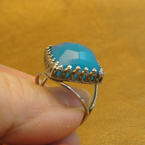 Hadar Designers Blue Ocean Quartz Ring size 6, 6.5 Handmade 925 Silver (H)LAST