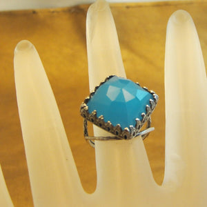 Hadar Designers Blue Ocean Quartz Ring size 6, 6.5 Handmade 925 Silver (H)LAST