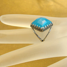 Load image into Gallery viewer, Hadar Designers Blue Ocean Quartz Ring size 6, 6.5 Handmade 925 Silver (H)LAST