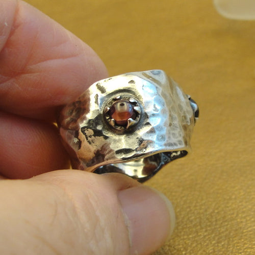 Hadar Designers Red Garnet Ring 925 Sterling Silver sz 7 Handmade (H) LAST
