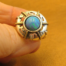 Load image into Gallery viewer, Hadar Designers Blue Opal Heart Ring 8,8.5 Handmade 9k Yellow Gold 925 Silver()Y