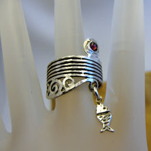 Load image into Gallery viewer, Hadar Designers Garnet Fish Ring 925 Sterling Silver 7, 7.5 Handmade (H) LAST