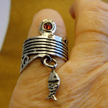 Load image into Gallery viewer, Hadar Designers Garnet Fish Ring 925 Sterling Silver 7, 7.5 Handmade (H) LAST