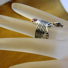 Load image into Gallery viewer, Hadar Designers Garnet Fish Ring 925 Sterling Silver 7, 7.5 Handmade (H) LAST