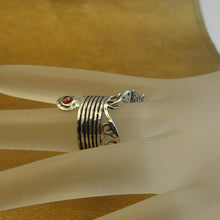 Load image into Gallery viewer, Hadar Designers Garnet Fish Ring 925 Sterling Silver 7, 7.5 Handmade (H) LAST