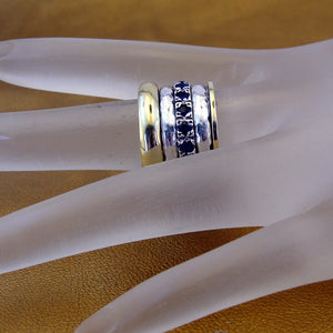 Hadar Designers Heavy Swivel Yellow Gold 925 Silver Sapphire CZ Ring 6.5, 7(SN)y