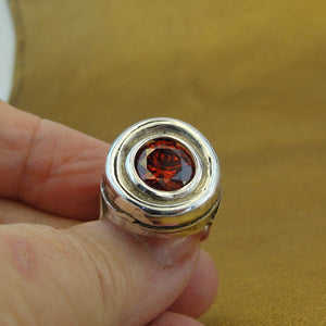Hadar Designers Red Zircon Ring sz 8,8.5 Handmade 925 Sterling Silver (H) LAST