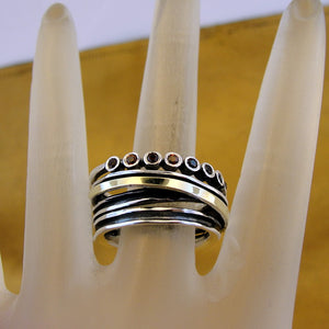 Hadar Designers 9k Yellow Gold 925 Silver Red Garnet Ring 7.5,8,9 Handmade (Ms)Y