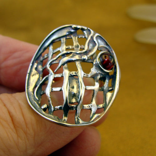 Hadar Designers Garnet Ring 6.5,7,7.5,8,8.5,9 Handmade Sterling Silver (H 114)y